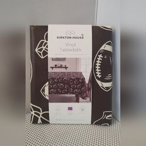 Kirkton House Vinyl Tablecloth 52x70" Oblong Brown/Cream Football NWT